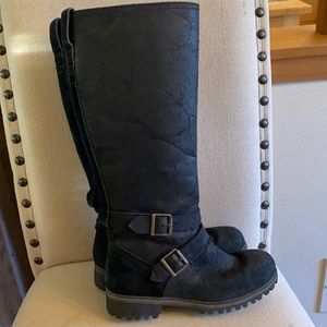 Timberland Knee High Suede Leather Crackle Buckle Boots Black Size 6